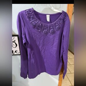 Avon Soutache Embroidery Purple Long Sleeve Tshirt Top Size Women's XL